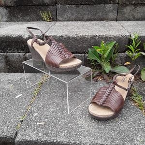 Clark's Brown Woven Leather Wedge Sandals